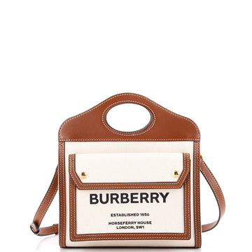 Burberry Logo Pocket Tote Canvas with Leather Mini
