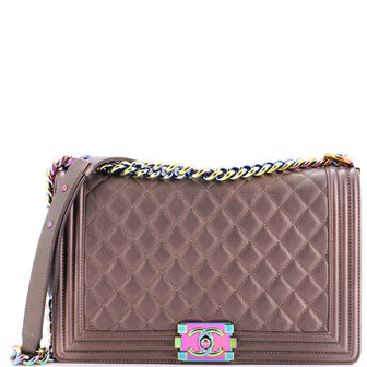 Chanel Boy Flap Bag Quilted Iridescent Goatskin New Medium