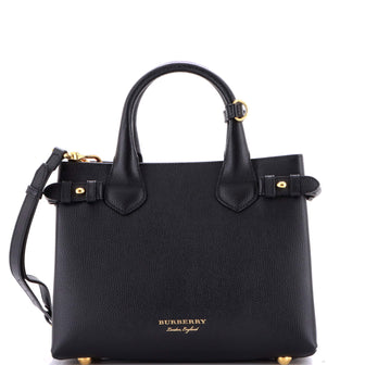 Burberry Banner Tote Leather and House Check Canvas Small