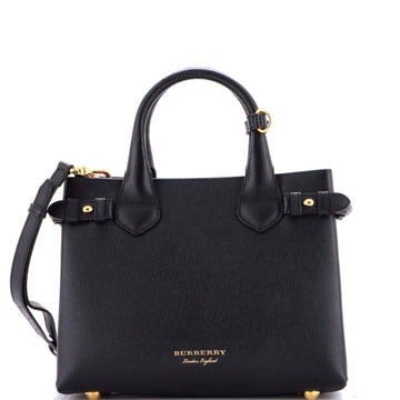 Burberry Banner Tote Leather and House Check Canvas Small