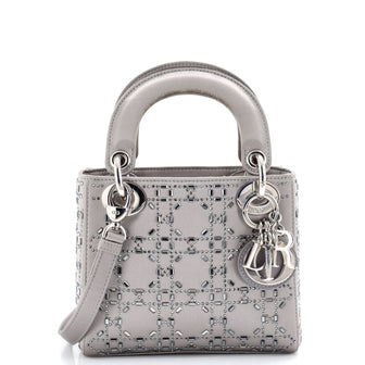 Christian Dior Lady Dior Bag Crystal Embellished Cannage Quilt Satin Mini