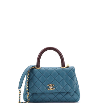 Chanel Coco Top Handle Bag Quilted Caviar with Lizard Mini