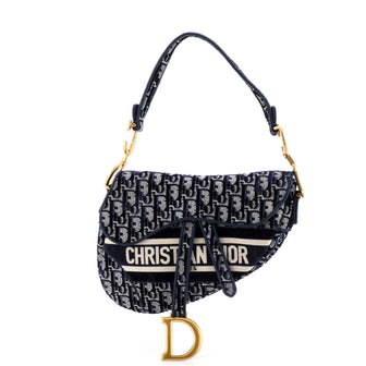 Christian Dior Saddle Handbag Logo Embroidered Oblique Canvas Medium