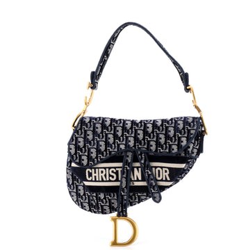 Christian Dior Saddle Handbag Logo Embroidered Oblique Canvas Medium