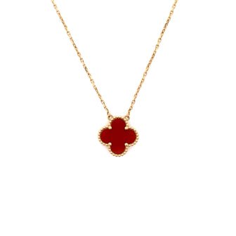 Van Cleef & Arpels Vintage Alhambra Pendant Necklace 18K Yellow Gold and Carnelian