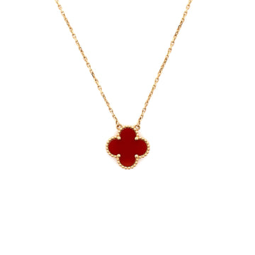 Van Cleef & Arpels Vintage Alhambra Pendant Necklace 18K Yellow Gold and Carnelian