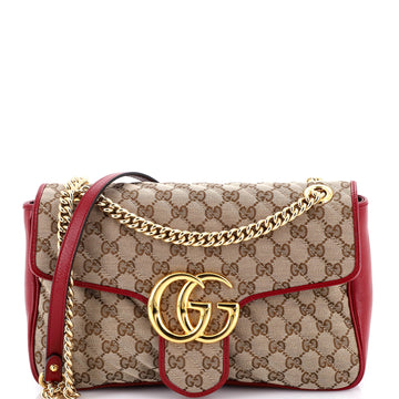 Gucci GG Marmont Flap Bag Diagonal Quilted GG Canvas with Leather Medium