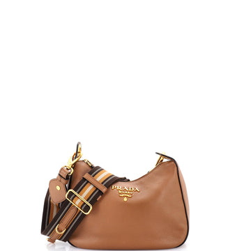 Prada Striped Strap Zip Hobo Vitello Phenix Small