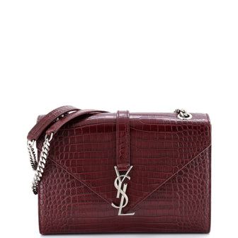 Saint Laurent Classic Monogram Envelope Satchel Crocodile Embossed Leather Medium