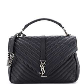 Saint Laurent Classic Monogram College Bag Matelasse Chevron Leather Large