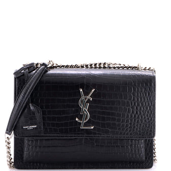 Saint Laurent Sunset Crossbody Bag Crocodile Embossed Leather Medium