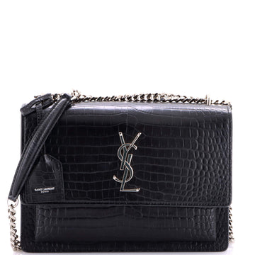Saint Laurent Sunset Crossbody Bag Crocodile Embossed Leather Medium