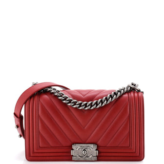 Chanel Boy Flap Bag Chevron Calfskin Old Medium