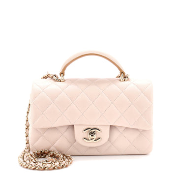 Chanel Classic Single Flap Top Handle Bag Quilted Lambskin Mini
