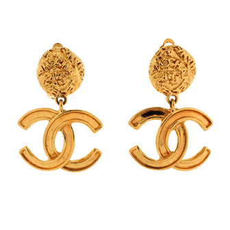 Chanel Vintage Logo Letters CC Drop Clip-On Earrings Metal