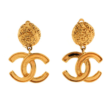 Chanel Vintage Logo Letters CC Drop Clip-On Earrings Metal