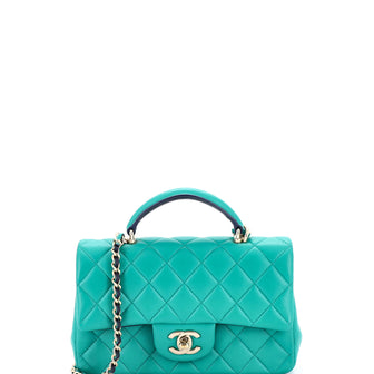 Chanel Classic Single Flap Top Handle Bag Quilted Lambskin Mini