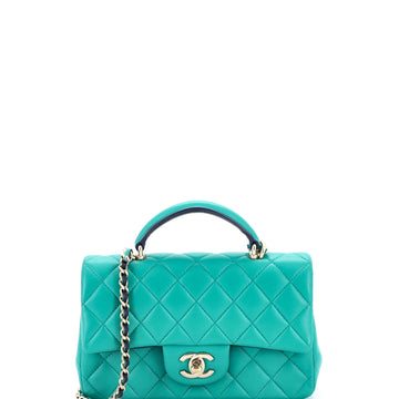 Chanel Classic Single Flap Top Handle Bag Quilted Lambskin Mini