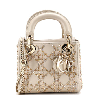 Christian Dior Lady Dior Chain Bag Crystal Embellished Cannage Quilt Leather Mini