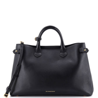 Burberry Banner Tote Leather and House Check Canvas Large