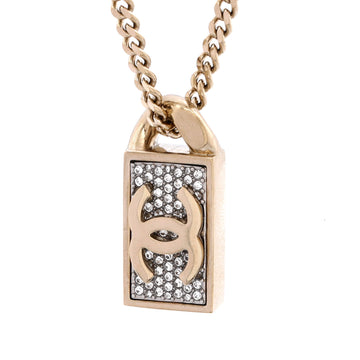 Chanel CC Dog Tag Pendant Necklace Metal with Crystals