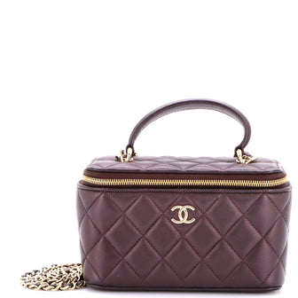 Chanel Classic Top Handle Vanity Case with Chain Quilted Lambskin Small