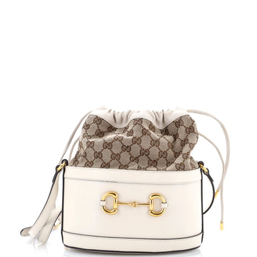 Gucci Horsebit 1955 Bucket Crossbody Bag Leather and GG Canvas Small