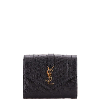 Saint Laurent Classic Monogram Flap Wallet Mixed Matelasse Leather Small