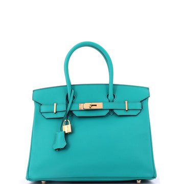 Hermes Birkin Handbag Blue Epsom with Gold Hardware 30