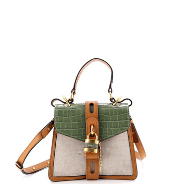 Chloe Aby Day Bag Crocodile Embossed Leather and Canvas Small