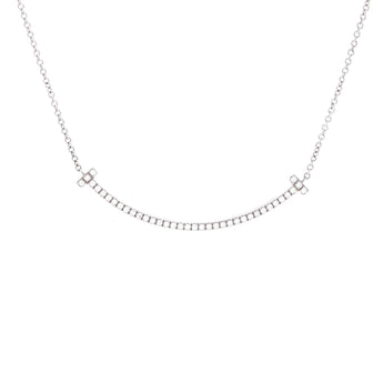 Tiffany & Co. T Smile Pendant Necklace 18K White Gold with Diamonds Small