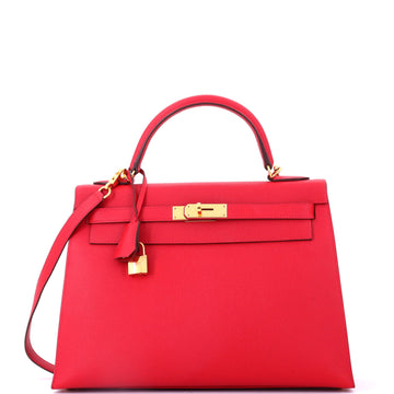 Hermes Kelly Handbag Red Epsom with Gold Hardware 32