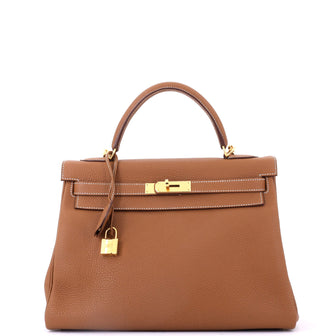 Hermes Kelly Handbag Brown Togo with Gold Hardware 32
