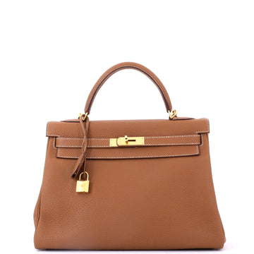 Hermes Kelly Handbag Brown Togo with Gold Hardware 32