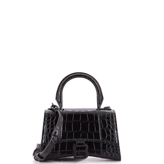 Balenciaga Hourglass Top Handle Bag Crocodile Embossed Leather XS
