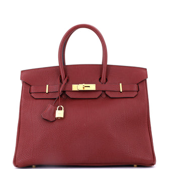 Hermes Birkin Handbag Red Fjord with Gold Hardware 35
