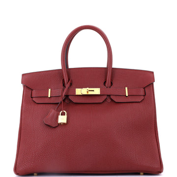 Hermes Birkin Handbag Red Fjord with Gold Hardware 35