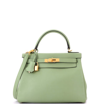Hermes Kelly Handbag Green Evercolor with Gold Hardware 28