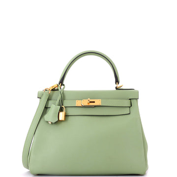 Hermes Kelly Handbag Green Evercolor with Gold Hardware 28