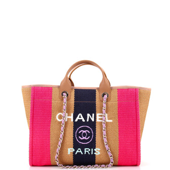 Chanel Deauville Tote Striped Viscose Canvas Medium