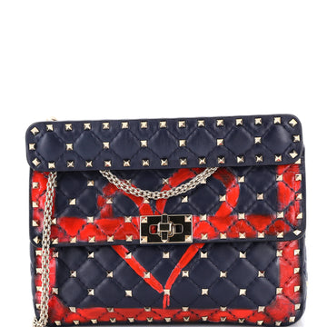 Valentino Garavani Rockstud Spike Flap Bag Quilted Printed Leather Medium