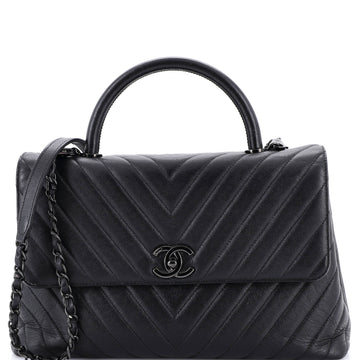 Chanel So Black Coco Top Handle Bag Chevron Caviar Medium