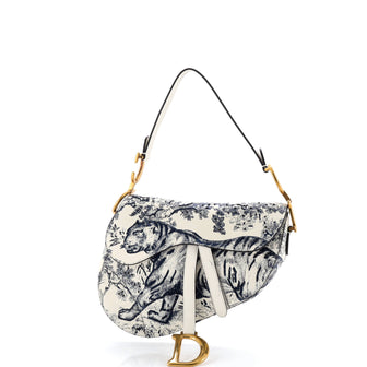 Christian Dior Toile De Jouy Saddle Bag Embroidered Leather Medium