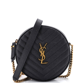 Saint Laurent Vinyle Round Camera Bag Matelasse Chevron Leather