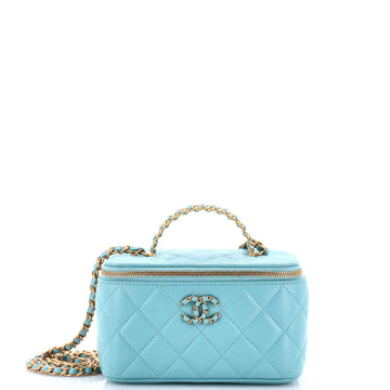 Chanel CC Woven Logo Handle Vanity Case with Chain Quilted Lambskin with Crystals Small