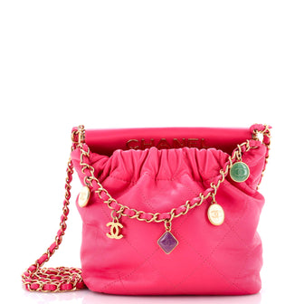 Chanel Resin Charms Chain Bucket Bag Quilted Lambskin Small