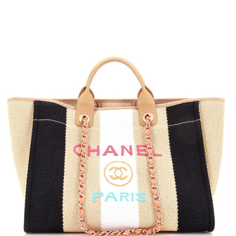 Chanel Deauville Tote Striped Viscose Canvas Medium