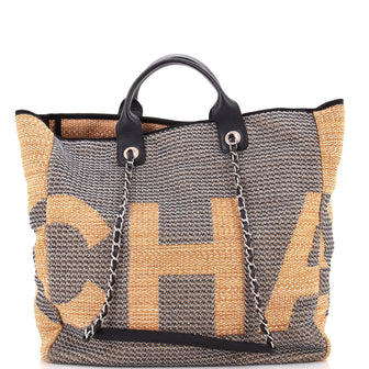 Chanel Deauville Logo Shopping Tote Printed Raffia Large