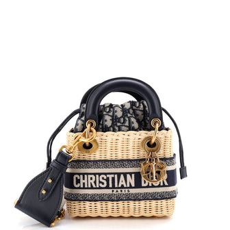Christian Dior Lady Dior Bag Wicker and Oblique Canvas Mini