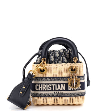 Christian Dior Lady Dior Bag Wicker and Oblique Canvas Mini